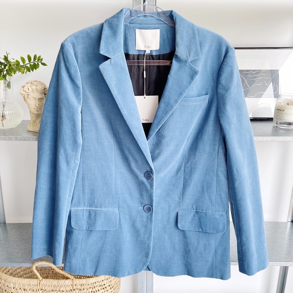 Tibi Jackets & Blazers - NWT TIBI boyfriend blazer blue velvet sexy 8